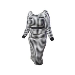 Long Sleeve Houndstooth Print Button Midi Dress, Size M New No tags
